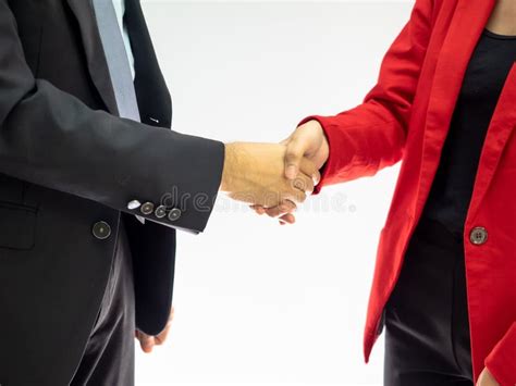 Businessman And Woman Shake Hands Stock Photo Image Of Woman