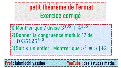 Appliquer Le Petit Théorème De Fermat 2 Bac Sm Terminale Maths