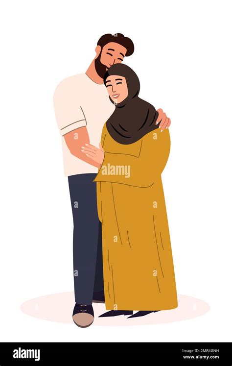 Happy Young Romantic Muslim Couple Togetherarabian Wife In Hijab