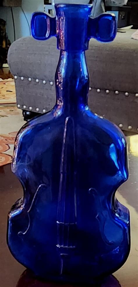 Vintage 8” Cobalt Blue Violin Shaped Bottle Bud Vase Ebay