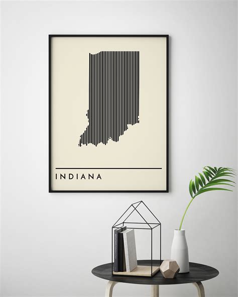 Indiana Map Art Print Indiana State Map Indiana Minimalist Etsy