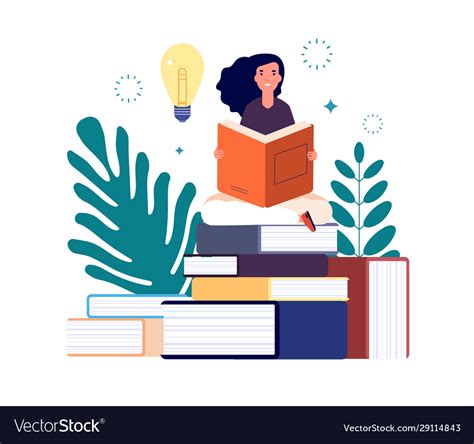 Self Education Girl Reading Book Study And Gain Vector Image
