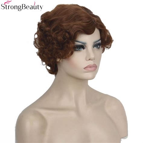 Strong Beauty Synthetic Short Curly Auburn Yellow Blond Wigs Full Costume Flapper Wig In