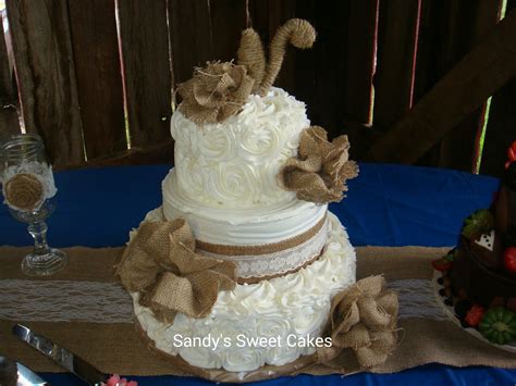 Sandys Sweet Cakes Rustic Burlap Rosette Wedding Cake