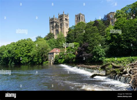 Durham Cathedral Above The River Wear With Fulling Mill On The Banks Of