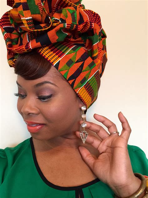 Traditional Kente Blue African Print Head Wrap Crownedinroyalty