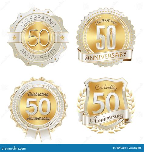 Gold And White Anniversary Badges 50th Years Celebration Stock Vector