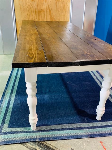 7ft Rustic Farmhouse Table With Turned Legs Dark Walnut Top Etsy