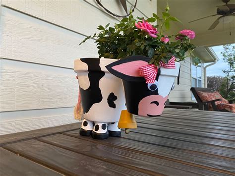 Cow Flower Pot With Saucer Clay Pot Decorated Cows And A2d Plant Pots
