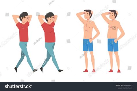 Fat Slim Man Before After Weight Stock Vector Royalty Free 2077273423