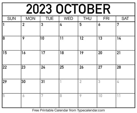 Download Free Printable October 2023 Calendar Template