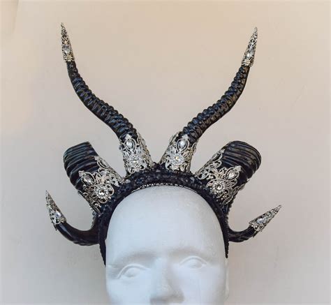 Horns Headdress Witch Goth Demon Gothic Black Double Antler Etsy