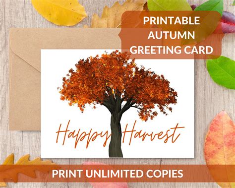 Fall Greeting Card Printable Happy Harvest Autumn Blank Etsy