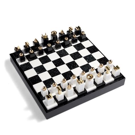 chess set in black and gold luxurious craftmanship with playful details created with ebony