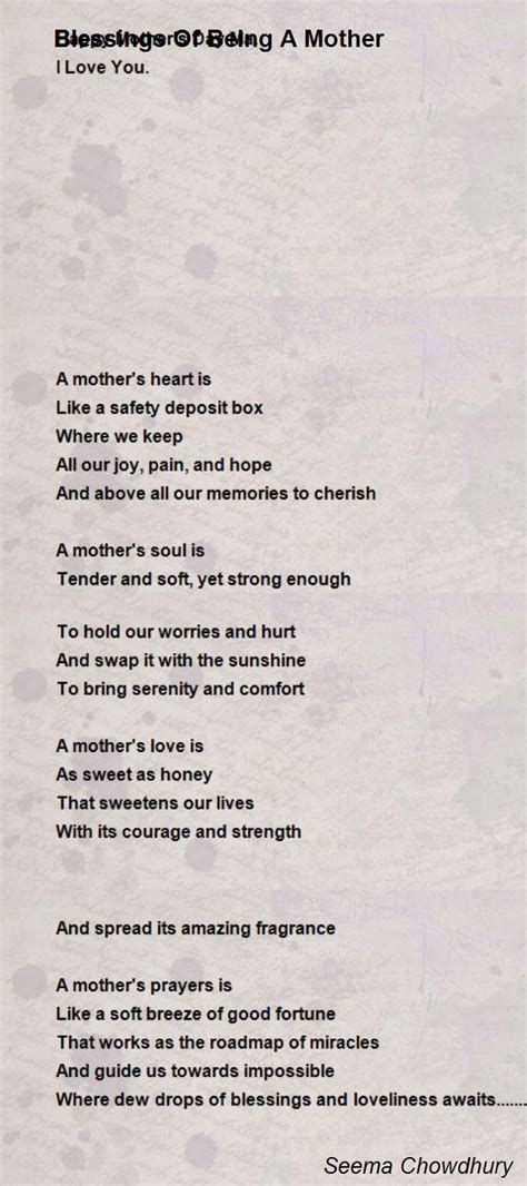 Blessings Of Being A Mother Poem By Seema Chowdhury Poem Hunter