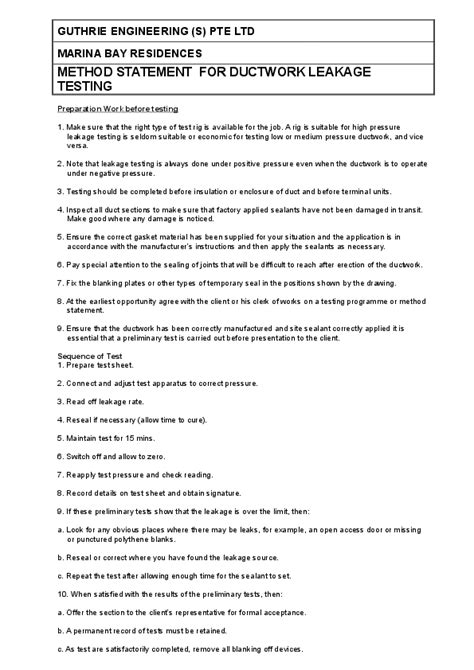 Doc Method Statement For Ductwork Leaking Test Dung Tc