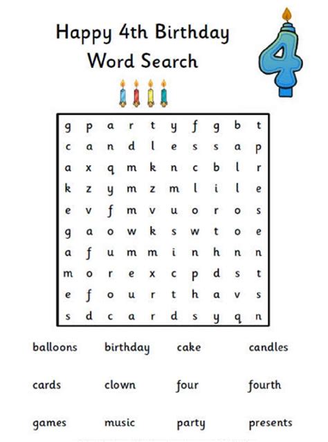 Large Print Word Search Birthday