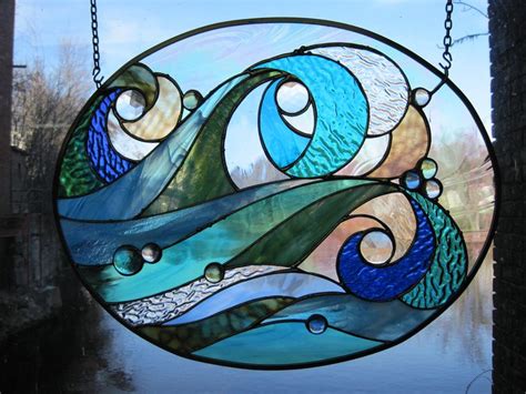Ocean Wave Stained Glass Panel 265 00 Via Etsy Tiffany Stained