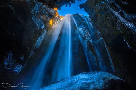 Waterfall Inside Cave Gljúfrabúi Iceland Iceland