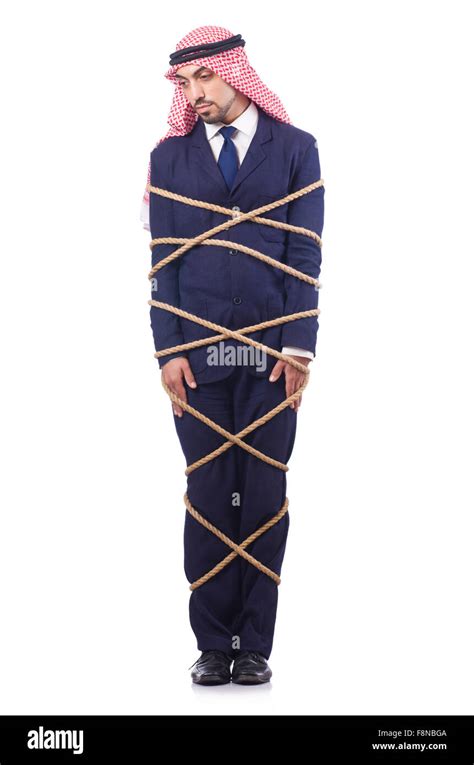 Arab Man Tied Up With Rope On White Stock Photo Alamy