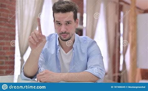 Young Man Saying No With Finger Sign Stock Image Image Of Denial