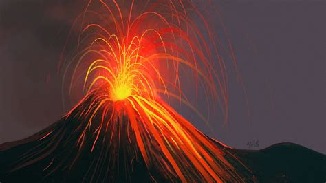 Download Wallpaper 1920x1080 Volcano Eruption Art Full Hd Hdtv Fhd