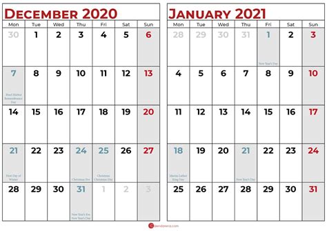 December 2021 And January 2021 Printable Calendar Free Letter Templates