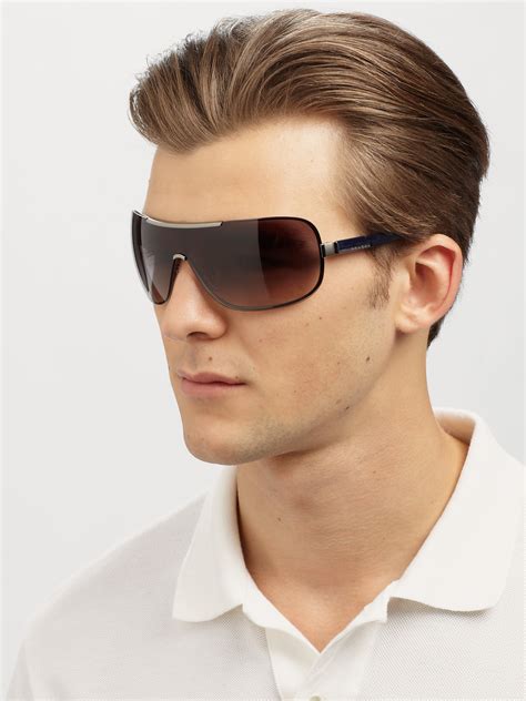 Lyst Prada Oversized Metal Shield Sunglasses In Gray For Men