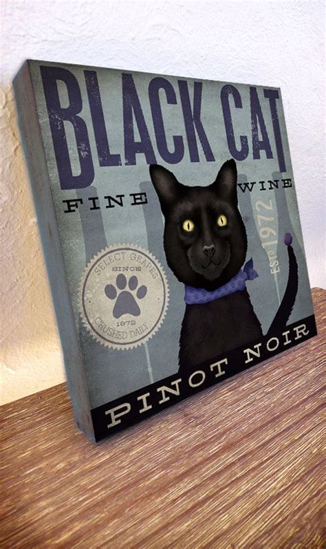 Black Cat Wine Company Original Illustration Canvas Graphic Etsy