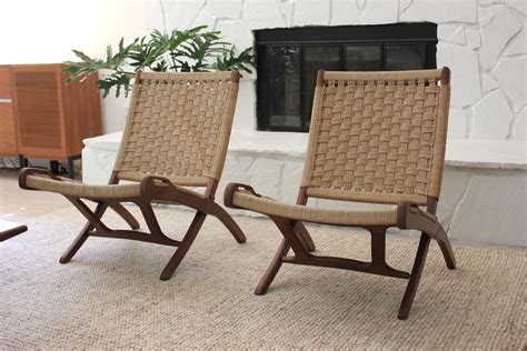 Hans Wegner Style Mid Century Folding Rope Chairs