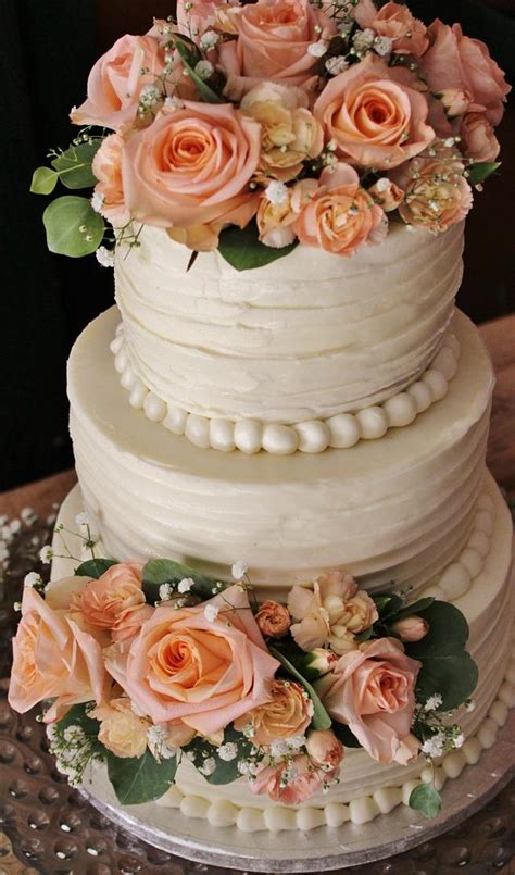 Buttercream Peach Wedding Cake Decorated Cake By Nancys Cakesdecor