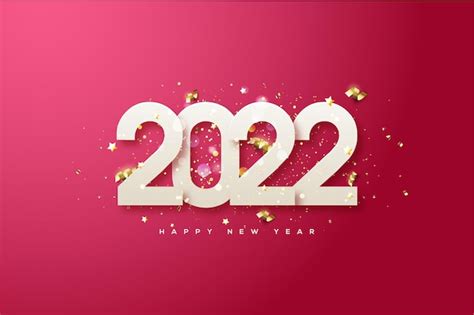 Gelukkig Nieuwjaar 2022 Met Witte Cijfers En Gouden Linten Premium Vector