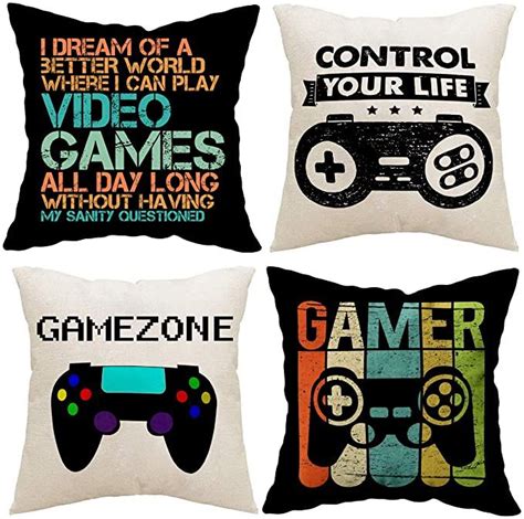 Moharwall Gamer Game Controller Set Of 4 Linen Square Throw Pillow