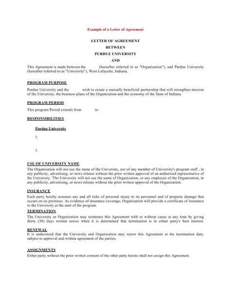 Example Of A Letter Of Agreement Letter Of Agreement
