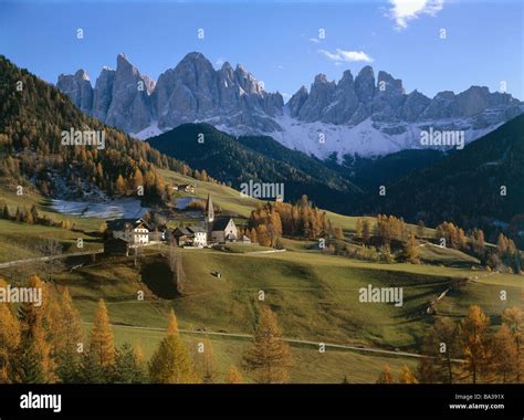 Italy South Tyrol Dolomites Villnößtal Village St Magda Lena Mountain