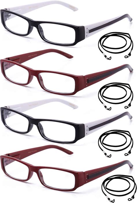 newbee fashion 4 pairs small frame reading glasses with lanyard rectrangular small