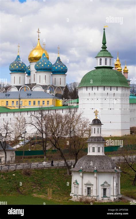Temples Of The Holy Trinity Sergius Lavra On A Cloudy April Day