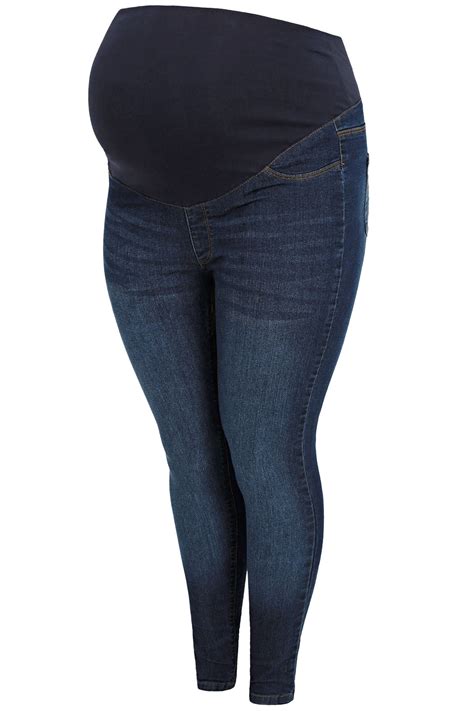Bump It Up Maternity Blue Denim Super Stretch Skinny Jeans With Comfort Panel Plus Size 1618