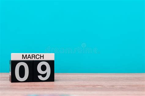 March 9th Day 9 Of March Month Calendar On Turquoise Background