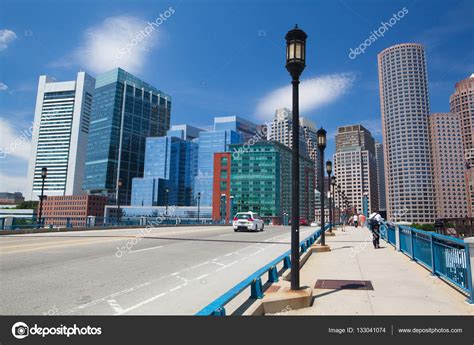 Boston Skyline From Seaport Boulevard Bridge Stock Editorial Photo