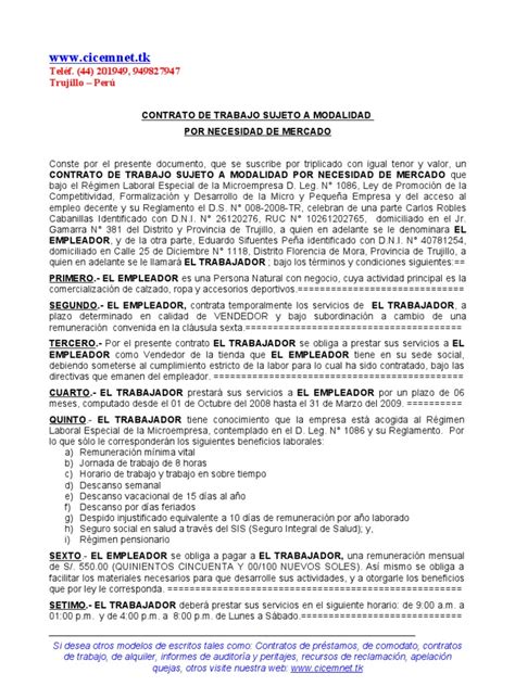 modelo de contrato de trabajo para a pdf derecho laboral salario