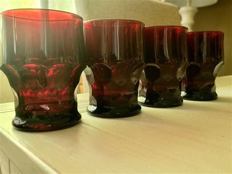 Viking Georgian Tumblers In Ruby Vintage Red 12 Ounce Glasses Set Of