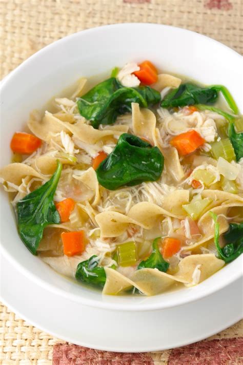 Chinese spinach with trio eggs in superior broth (soup) is so easy to make. Chicken Noodle Soup with Spinach | Our Crafty Kitchen ...