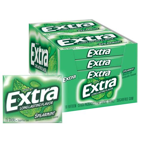 Extra Spearmint Sugarfree Chewing Gum 15 Pieces Pack Of 10 Sandyswim