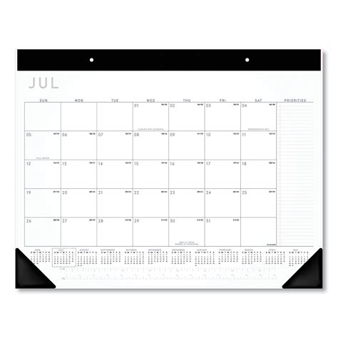 Academic Monthly Desk Pad 2175 X 17 Whiteblack Sheets Black
