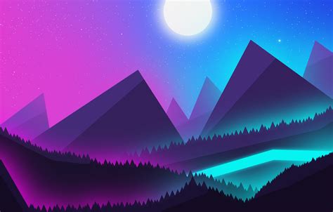 Wallpaper Mountains Neon Landscape Mountains The Night