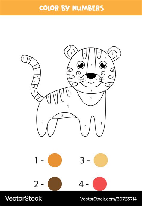 Coloring Page With Cute Cartoon Tiger Worksheet Vector Image