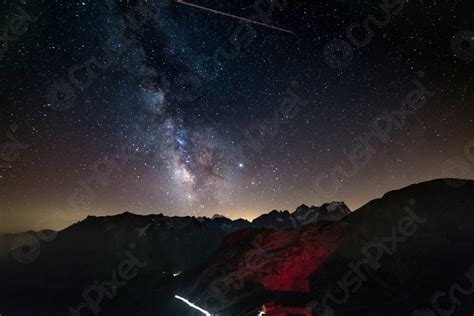 The Milky Way And Starry Sky On The Alps Massif Stock Photo Crushpixel
