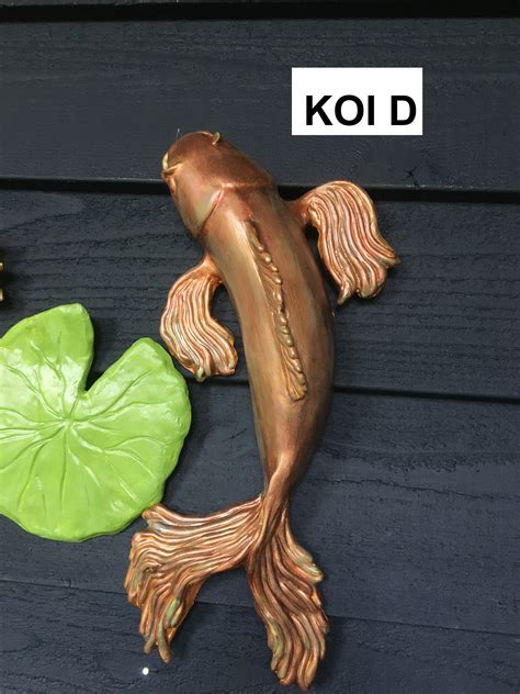 Koi Fish Sculpture Koi Wall Art Faux Copper Patina Koi Fish Etsy