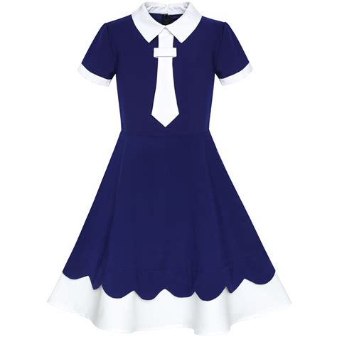 Sunny Fashion Girls Dress Back School Uniform Navy Blue